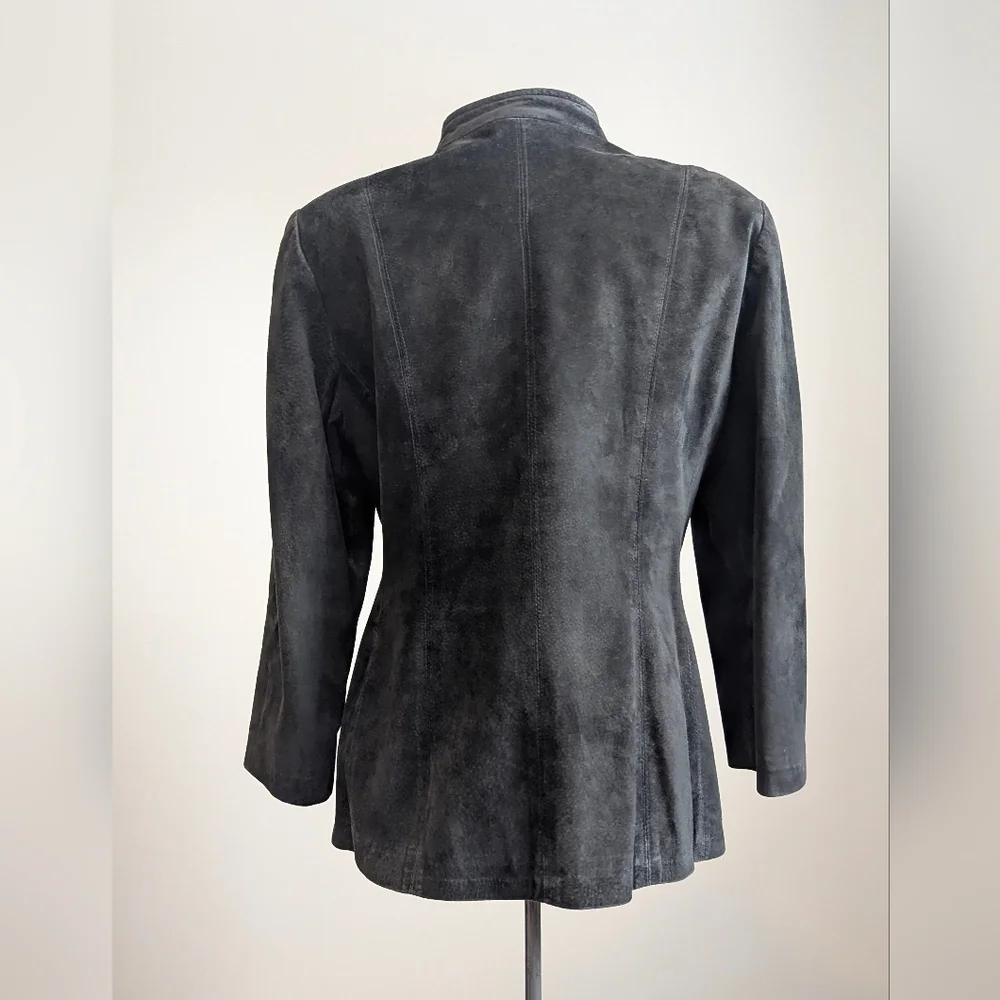 Danier Black Genuine Suede Leather Zip Jacket Vintage Large Coat Spring Autumn - Picture 6 of 13